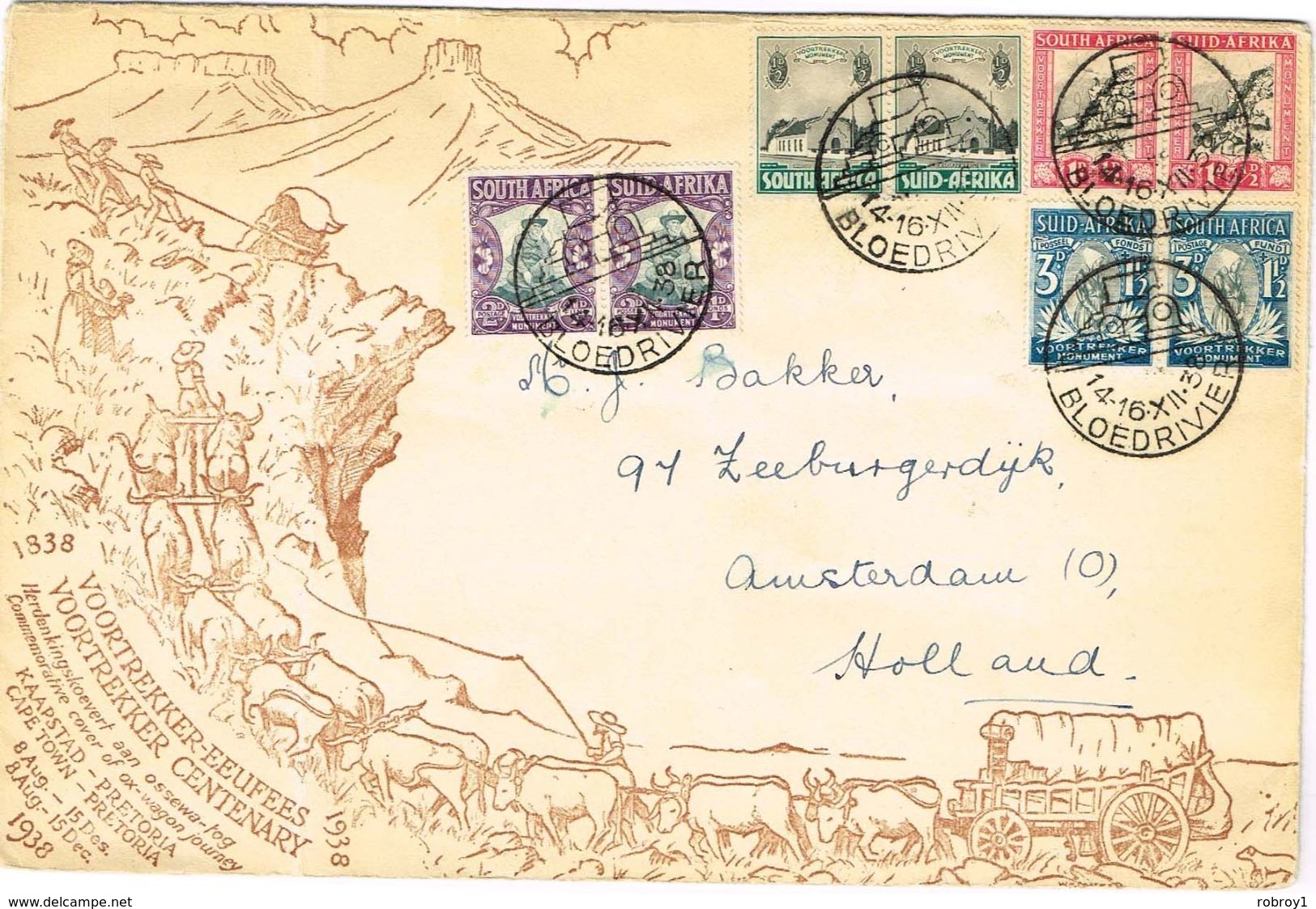 SOUTH AFRICA 1938 Voortrekker Centenary Blood River Bloedriver Postmark - Covers & Documents