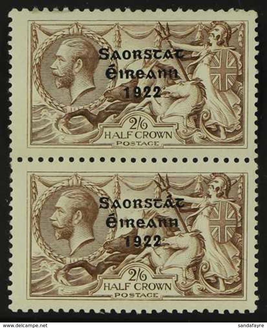 1922-23  2s6d Pale Brown Seahorse Overprint With NO ACCENT Variety (SG 64b, Hibernian T59d), In Fine Mint Vertical PAIR  - Autres & Non Classés