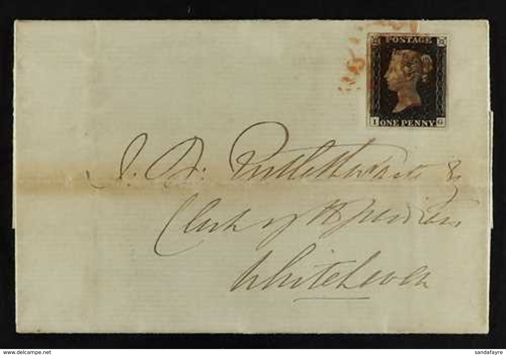 1840  (11 Oct) LS From Newcastle On Tyne To Whitehaven, Cumberland Bearing 1d Black 'IG' Plate 2 With 4 Margins Tied Lig - Ohne Zuordnung
