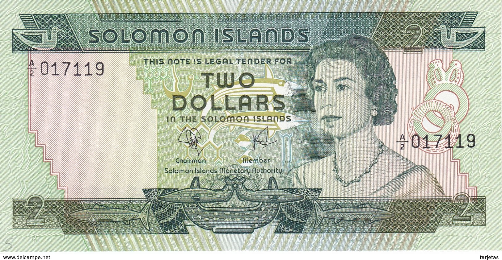 BILLETE DE SALOMON ISLANDS DE 2 DOLLARS DEL AÑO 1977 SIN CIRCULAR-UNCIRCULATED - Salomonseilanden