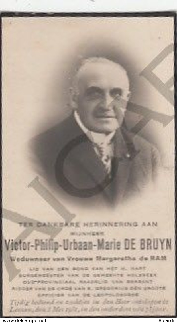 Victor Philip Urbaan Marie DE BRUYN, Burgemeester Holsbeek °1858 †1931 Leuven - Wwe Margaretha DE RAM  (F44) - Esquela