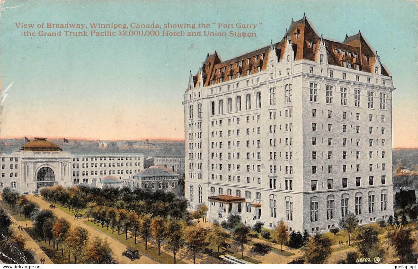 010678 "CANADA-MANITOBA-BROADWAY WINNIPEG-SHOWING THE FORT GARRY-THE GRAND TRUNK PACIFIC HOTEL AND UNION STATION" CART - Winnipeg