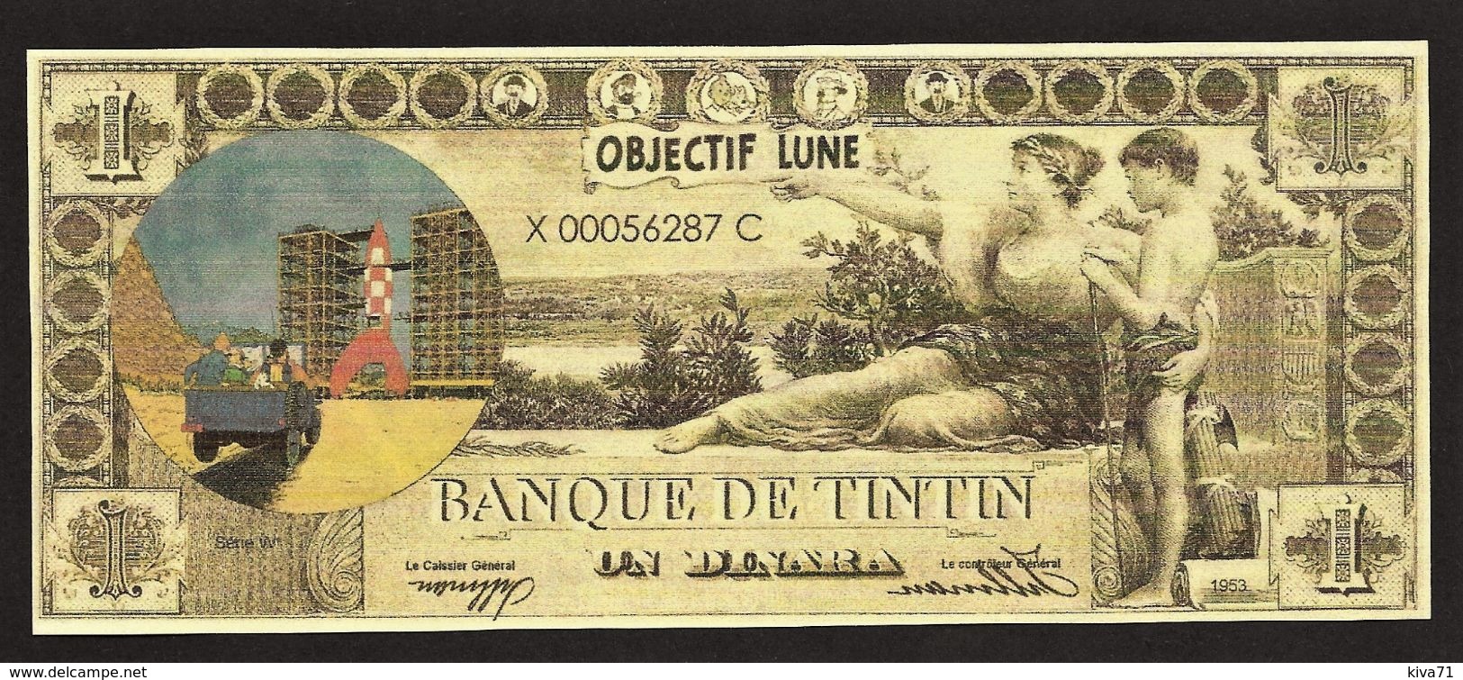 Billet Fictif 1 Dinar " TINTIN Objectif Lune " Neuf - Specimen