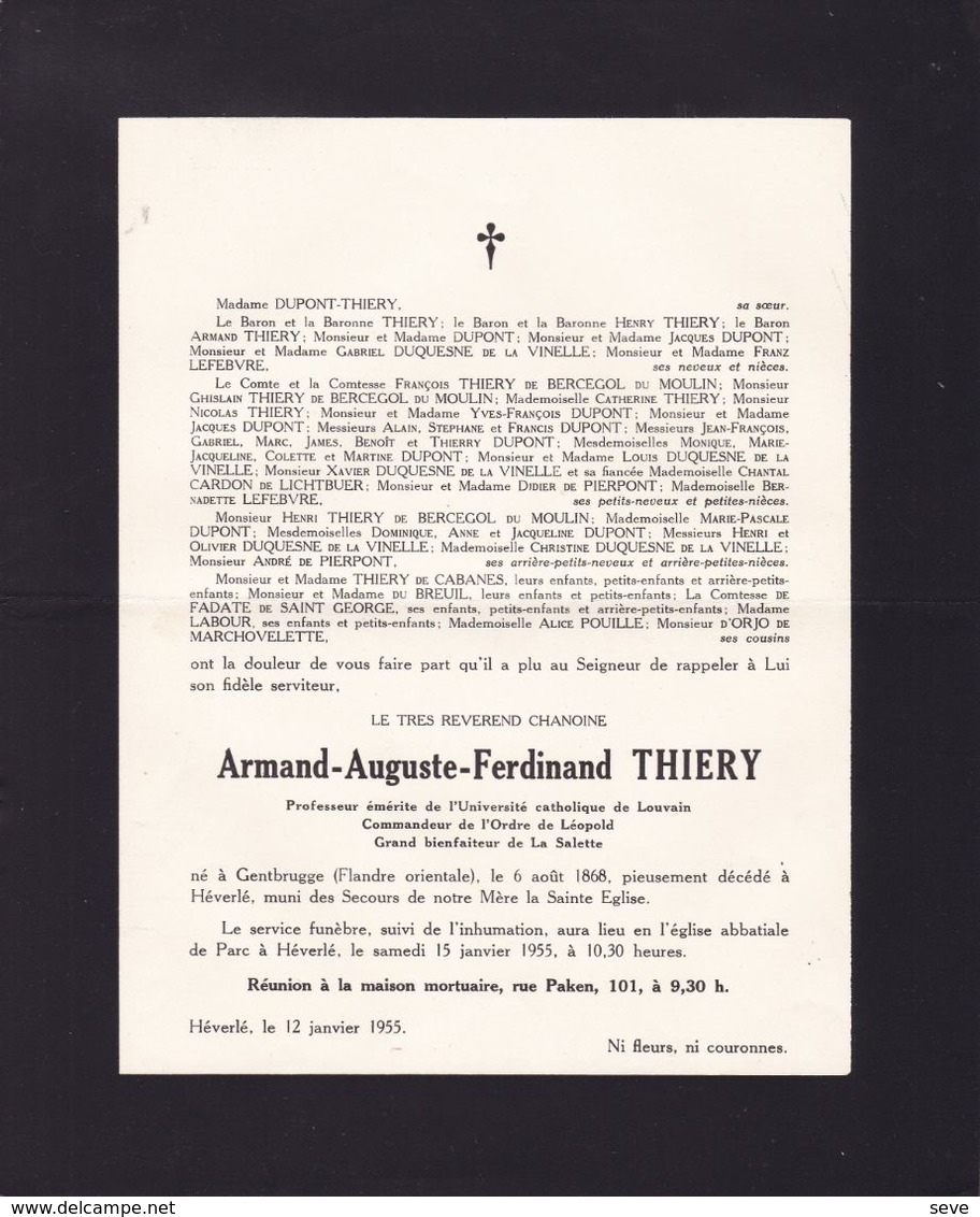 GENTBRUGGE HEVERLEE Armand THIERY Professeur Université Catholique De Louvain 1868-1955 DUQUESNE La Salette - Overlijden