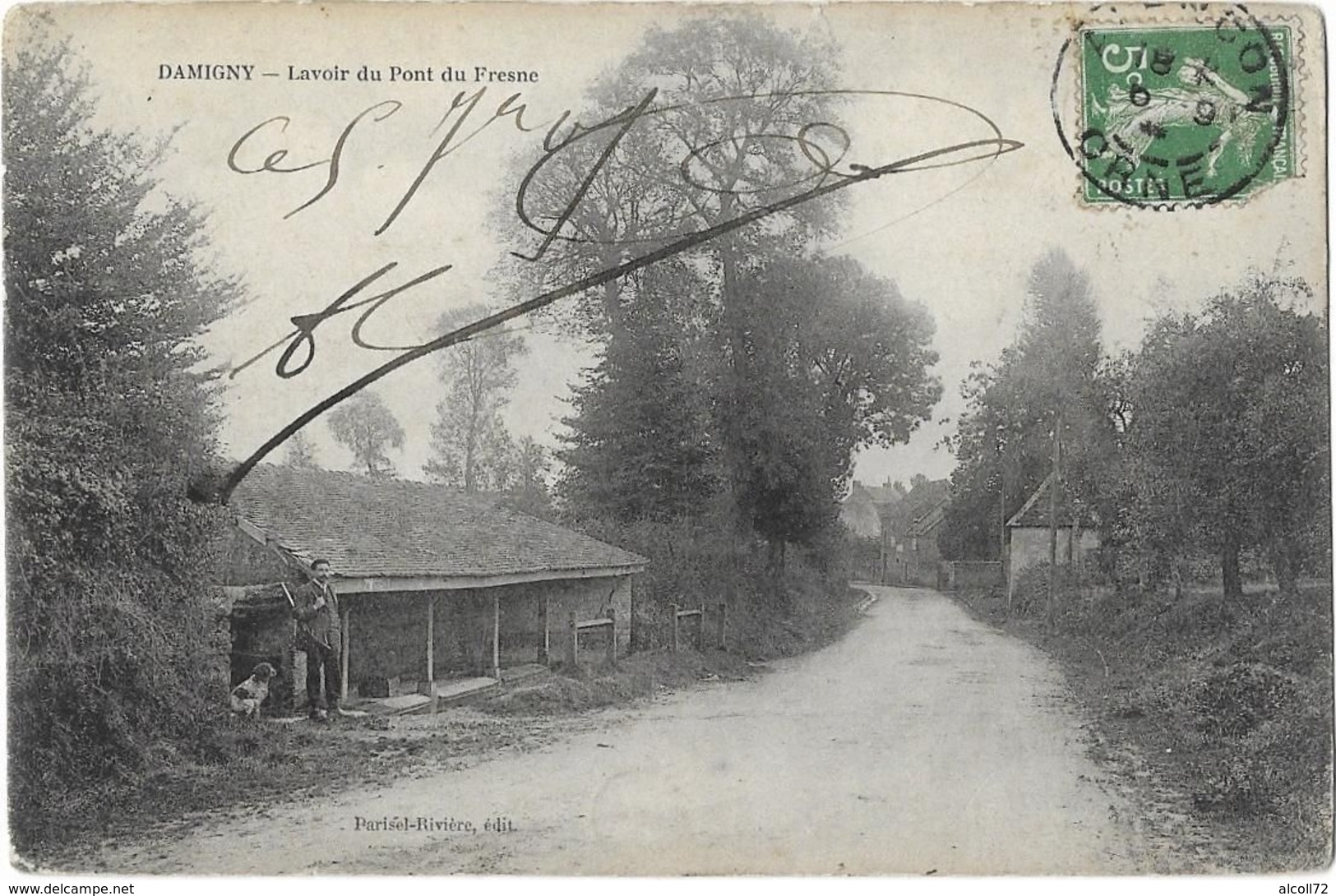 DAMIGNY: Lavoir Du Pont De Fresne - Parisel-Rivière édit. - Damigny