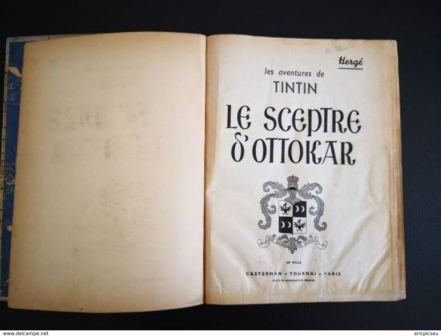 Tintin T8 - Le Sceptre D'ottokar (A18) - C - N&B Grande Image - Réédition - (1942)  " RARE Tirage 5000 EX. " - Hergé