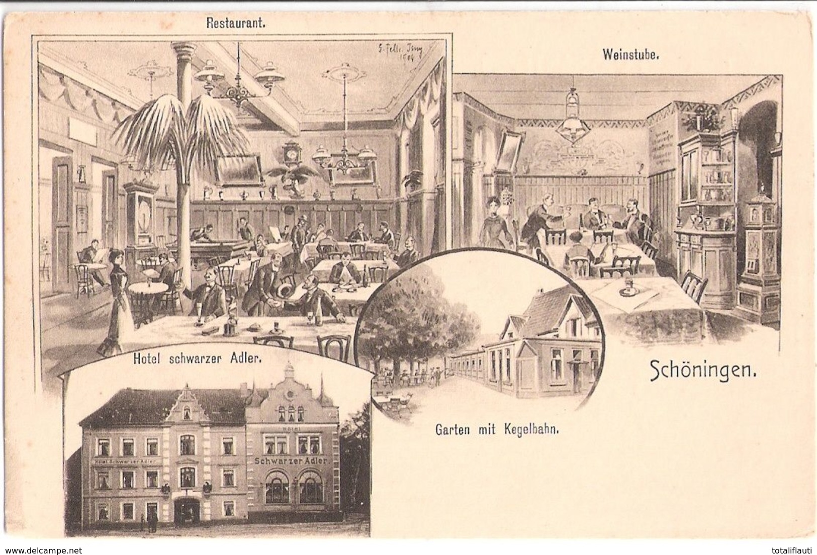 SCHÖNINGEN Landkreis Helmstedt Hotel Schwarzer Adler Außen Innen Kegelbahn Weinstube Restaurant 1905 - Helmstedt