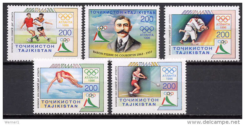 Tadzikistan - Tadjikistan 1996 Olympic Games Atlanta, Football Soccer, Judo Etc. Set Of 5 MNH - Summer 1996: Atlanta