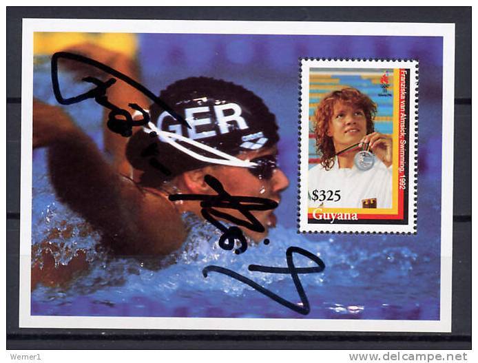 Guyana 1994 Olympic Games S/s With Autopen Signature Of Franziska Van Almsick MNH - Summer 1996: Atlanta