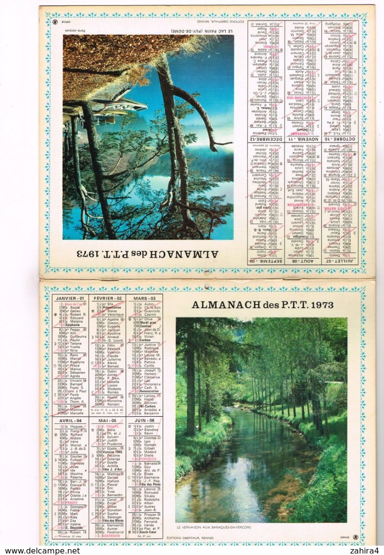 Almanach PTT  Le Vernaison Aux Baraques En Vercors Le Lac Pavin 63 - 75 Paris - 92  93  94 - 1973 - Grand Format : 1971-80