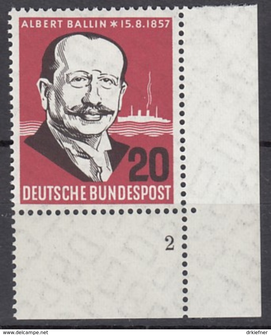 BRD  266 V, Eckrand Rechts Unten, Postfrisch **, Formnummer "2", Albert Ballin, 1957 - Nuevos