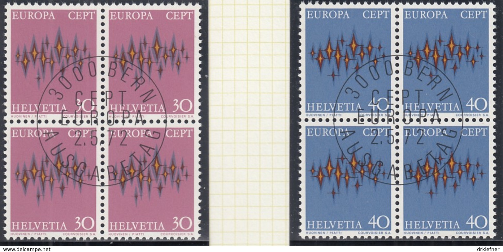 SCHWEIZ  969-970, 4erBlock, Gestempelt, Europa CEPT 1972 - 1972