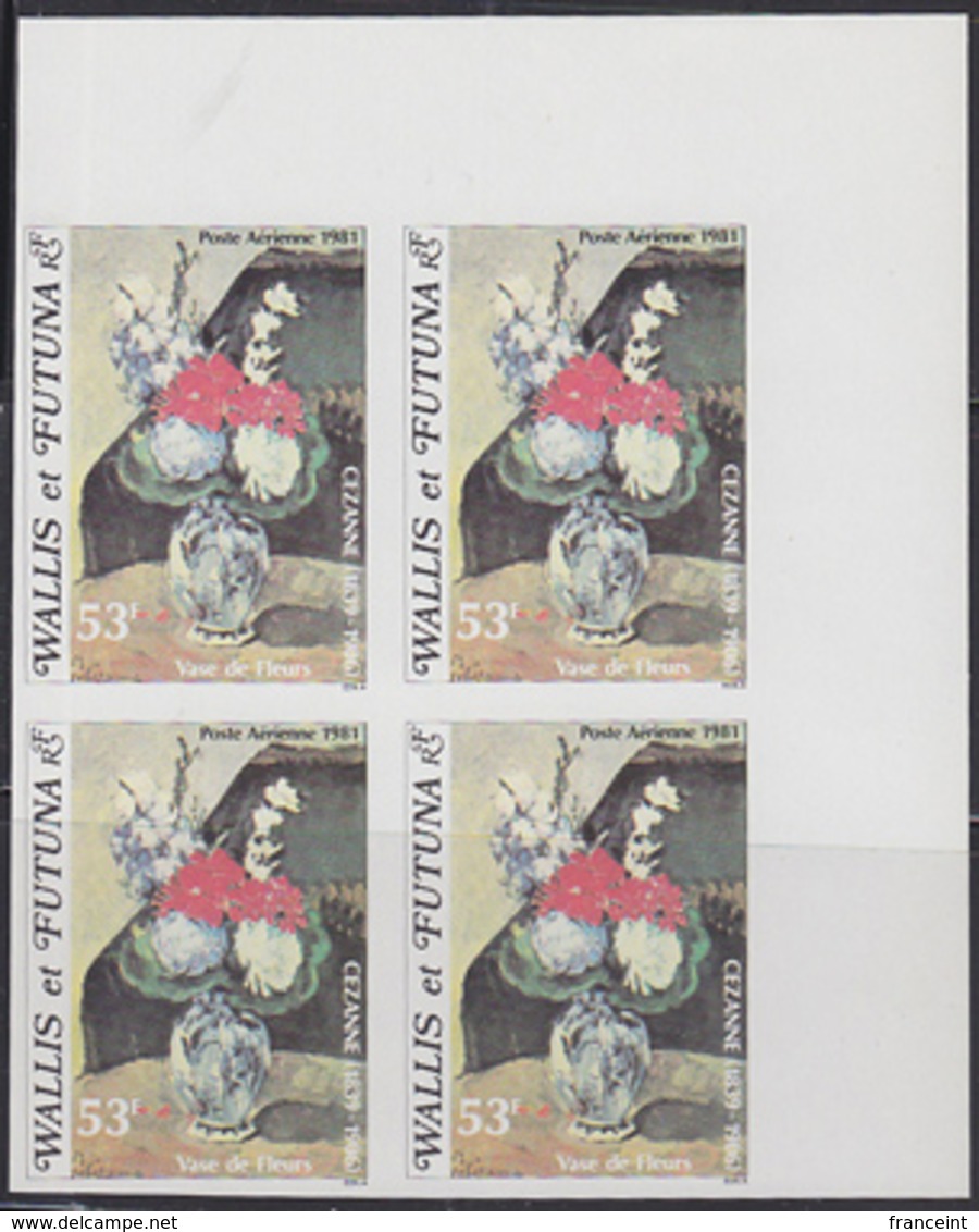 WALLIS & FUTUNA (1981) Vase Of Flowers By Cezanne. Imperforate Corner Block Of 4. Scott No C108, Yvert No PA110 - Imperforates, Proofs & Errors