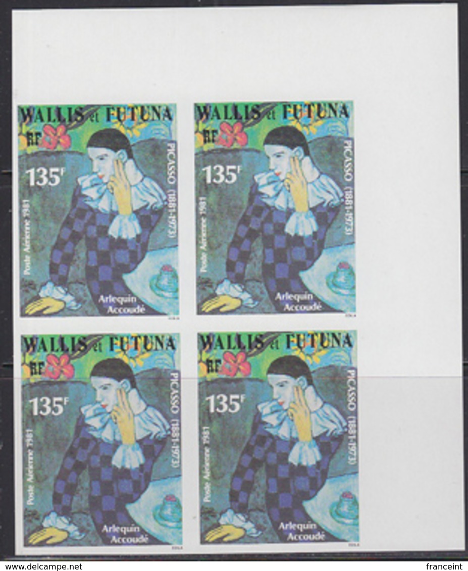 WALLIS & FUTUNA (1981) Harlequin By Picasso. Imperforate Corner Block Of 4. Scott No C109, Yvert No PA111. - Sin Dentar, Pruebas De Impresión Y Variedades