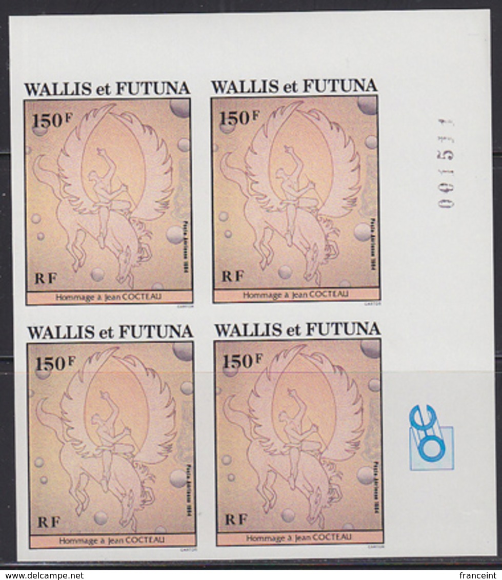 WALLIS & FUTUNA (1984) Homage To Jean Cocteau. Imperforate Corner Block Of 4. Scott No C133, Yvert No PA136. - Sin Dentar, Pruebas De Impresión Y Variedades