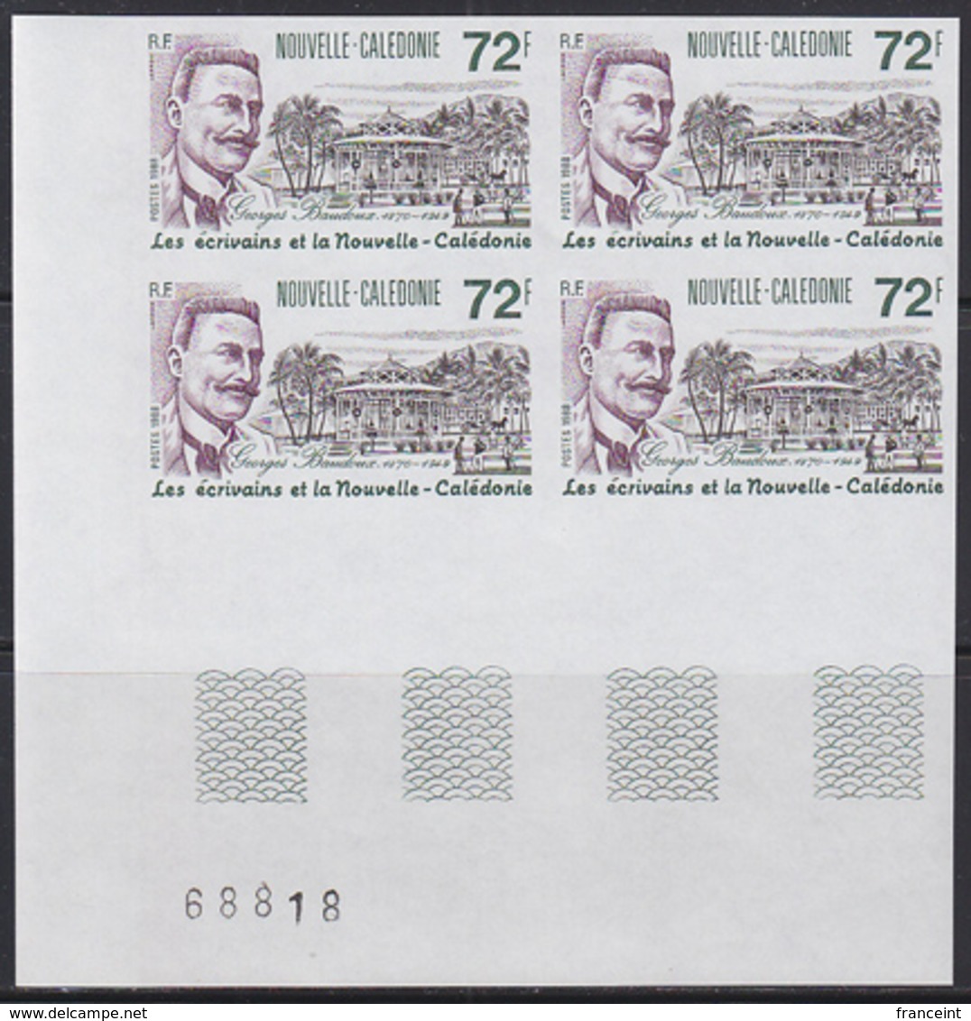 NEW CALEDONIA (1988) Georges Baudoux. Imperforate Corner Block Of 4. Scott No 603, Yvert No 564. - Collections, Lots & Séries