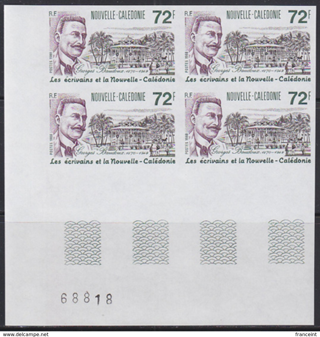 NEW CALEDONIA (1988) Georges Baudoux. Imperforate Corner Block Of 4. Scott No 603, Yvert No 564. - Lots & Serien