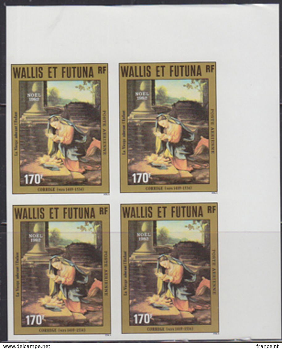 WALLIS & FUTUNA (1982) Adoration Of The Virgin By Correge. Imperforate Corner Block Of 4. Scott No C118, Yvert No PA121 - Sin Dentar, Pruebas De Impresión Y Variedades