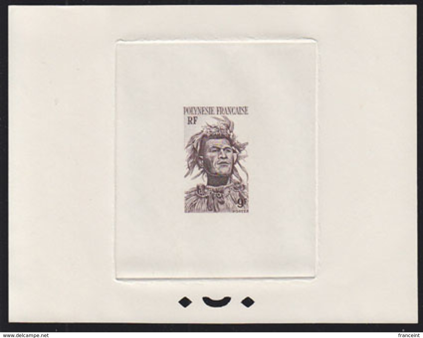 FRENCH POLYNESIA (1958) Man With Headdress And Shell Necklace. Sepia Printer's Proof. Scott No 188, Yvert No 8. - Imperforates, Proofs & Errors