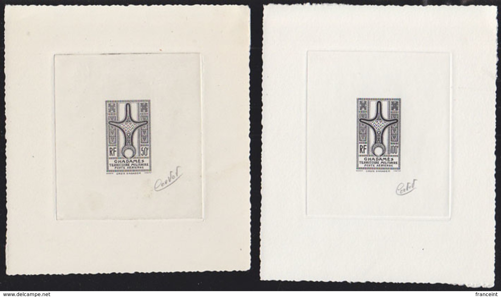 GHADAMES (1949) Cross Of Agadem. Set Of 2 Die Proofs In Black Signed By The Engraver CORTOT. Scott Nos 3NC1-2 - Autres & Non Classés
