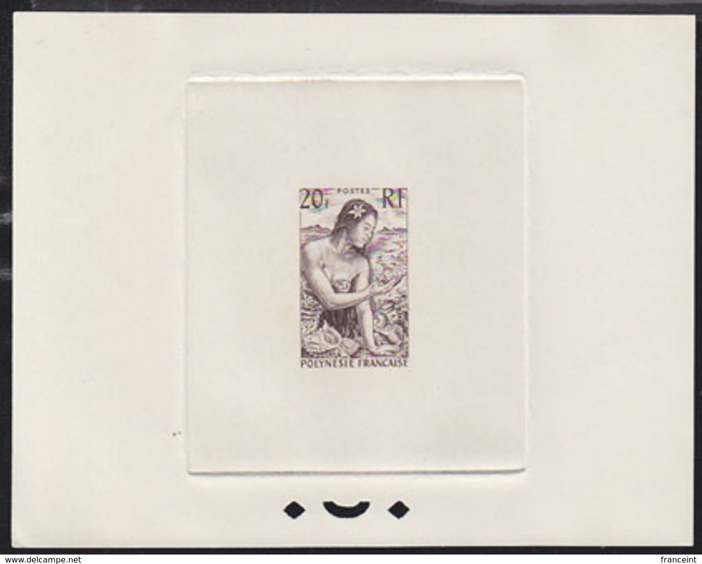 FRENCH POLYNESIA (1958) Girl With Shells. Sepia Printer's Proof. Scott No 190, Yvert No 11. Only 3-4 Exist. - Non Dentelés, épreuves & Variétés