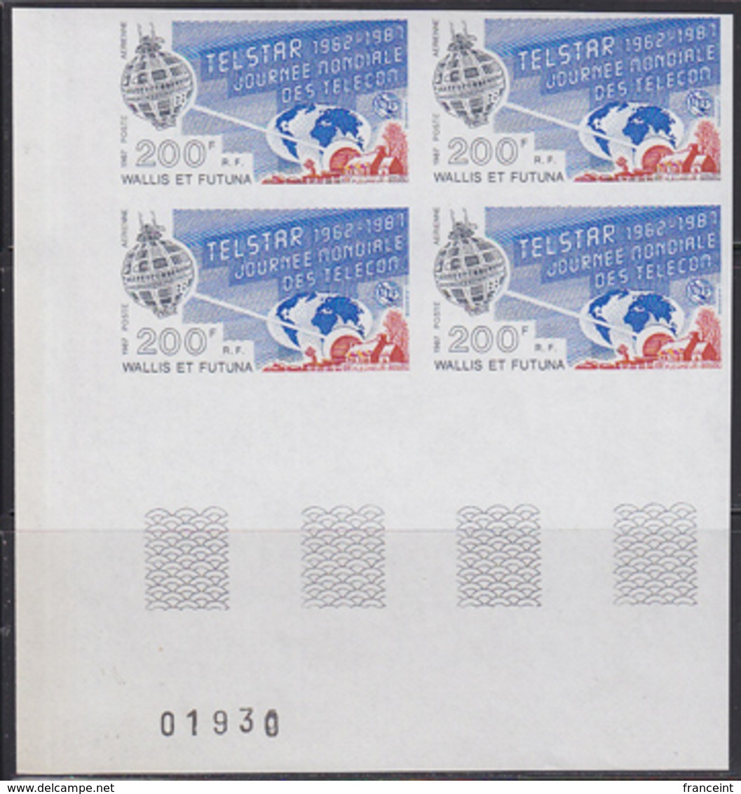 WALLIS & FUTUNA (1987) Telstar. Imperforate Corner Block Of 4. Scott No C153, Yvert No PA156. - Sin Dentar, Pruebas De Impresión Y Variedades