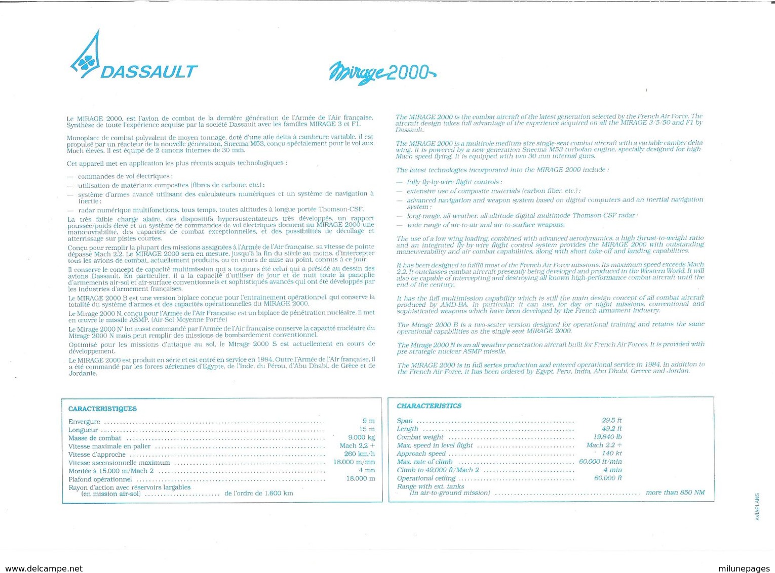 Photo Poster 21x29.7 De L'Avion De Combat Dassault Aviation Mirage 2000 Avec Caractéristiques Et Performances - Aviation