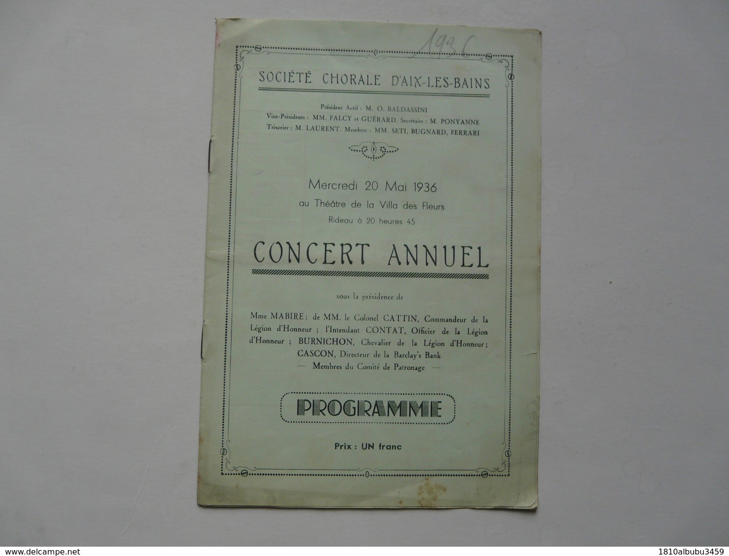 VIEUX PAPIERS - PROGRAMME : CONCERT ANNUEL - Société Chorale D'AIX LES BAINS 1936 - Programs