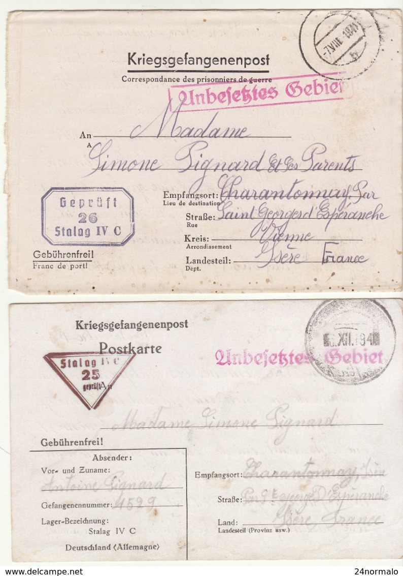 Lot De 2 Correspondances  Prisonnier Stalag IV C, Marques De Censure 25 Et 26. - WW II