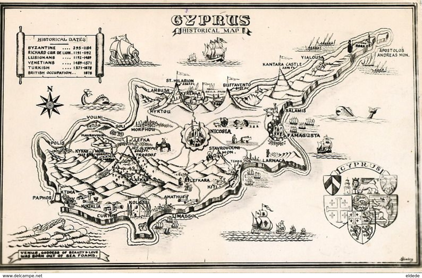 Cyprus . Historical Map . Venice . Turkish British Byzance - Chypre