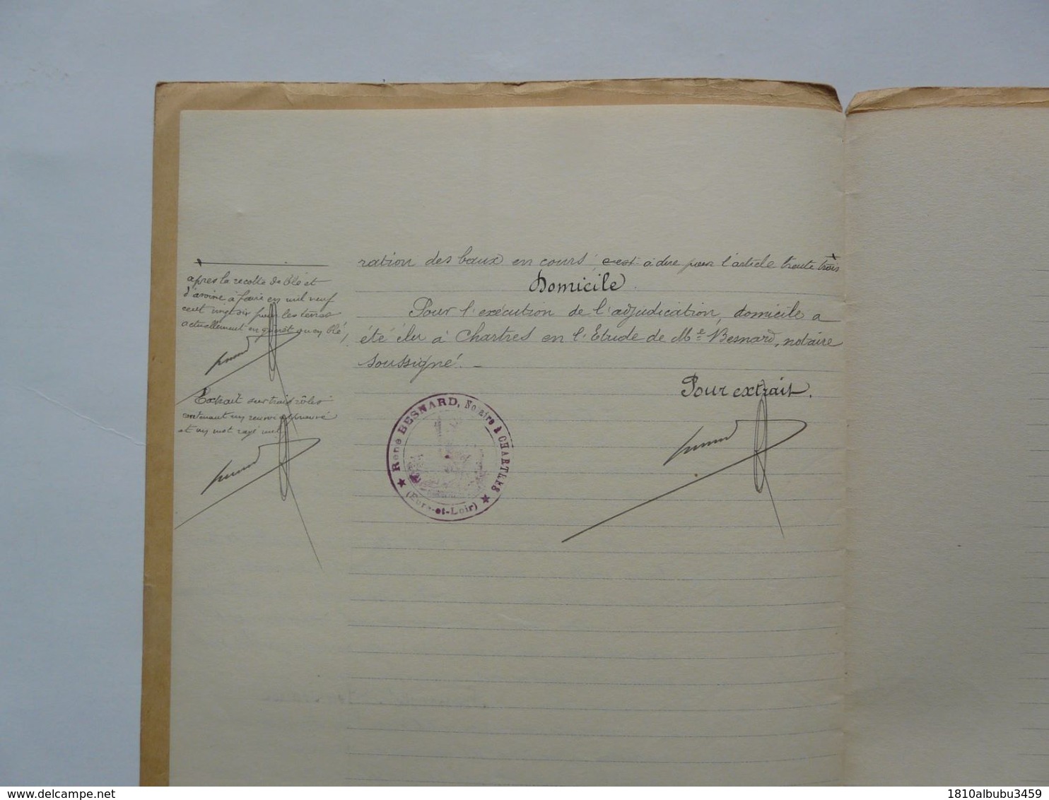 VIEUX PAPIERS - ACTE NOTARIAL : Adjudication  - Me BESNARD - CHARTRES 1925 - Décrets & Lois