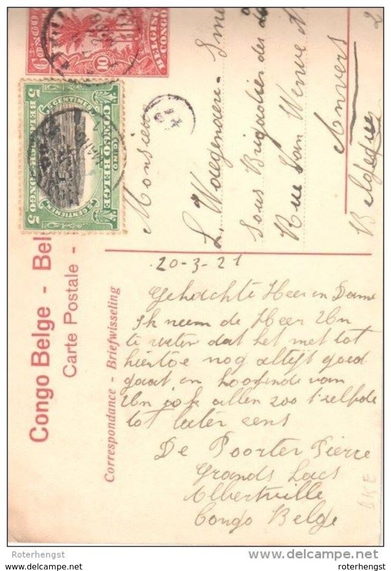 Belgium Congo BOMA To Antwerp Anvers Stationary 1921 - Entiers Postaux