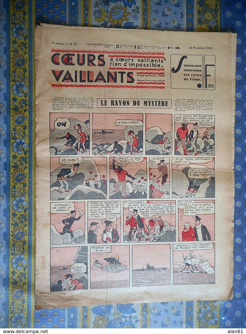 COEURS VAILLANTS 1936 N° 47 LE RAYON DU MYSTERE TINTIN ET MILOU EN EXTREME ORIENT JIM BOUM AU MEXIQUE - Tintin