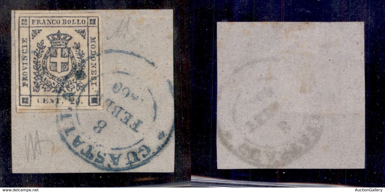 Guastalla 8 Febbr.1860 (azzurro - P.ti 10) - 20 Cent (15) Usato Su Frammento - Cert. Diena - Other & Unclassified