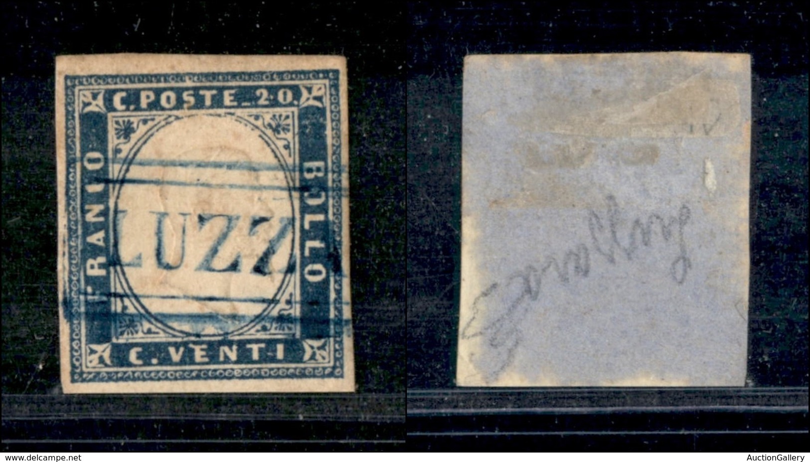 Luzza(ra) Azzurro (P.ti R1) - 20 Cent (15B - Sardegna) - Diena + Cert. AG - Other & Unclassified