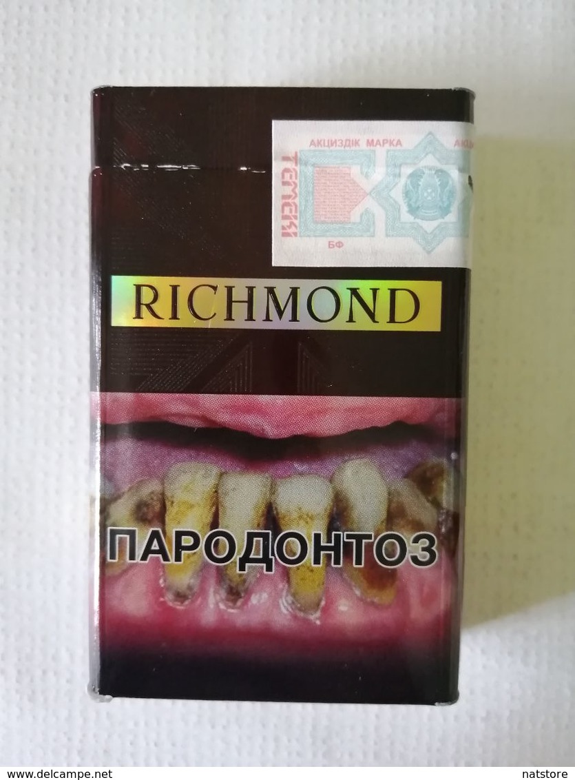 RICHMOND...BLACK EDITION..EMPTY HARD PACK CIGARETTE BOX EDITION WITH KAZAKHSTAN EXCISE STAMP.. - Empty Tobacco Boxes