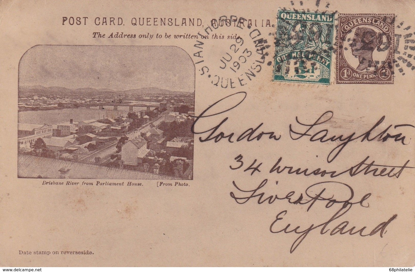 QUEENSLAND 1903   ENTIER POSTAL/GANZSACHE/POSTAL STATIONARY CARTE ILLUSTREE DE STANTHORPE - Covers & Documents