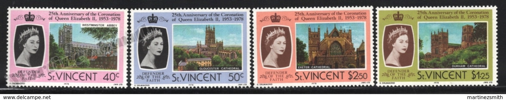 St Vincent 1978 Yvert 511-14, Royalty. 25th Anniv Coronation Queen Elizabeth. Architecture. Cathedrals - MNH - St.Vincent (1979-...)