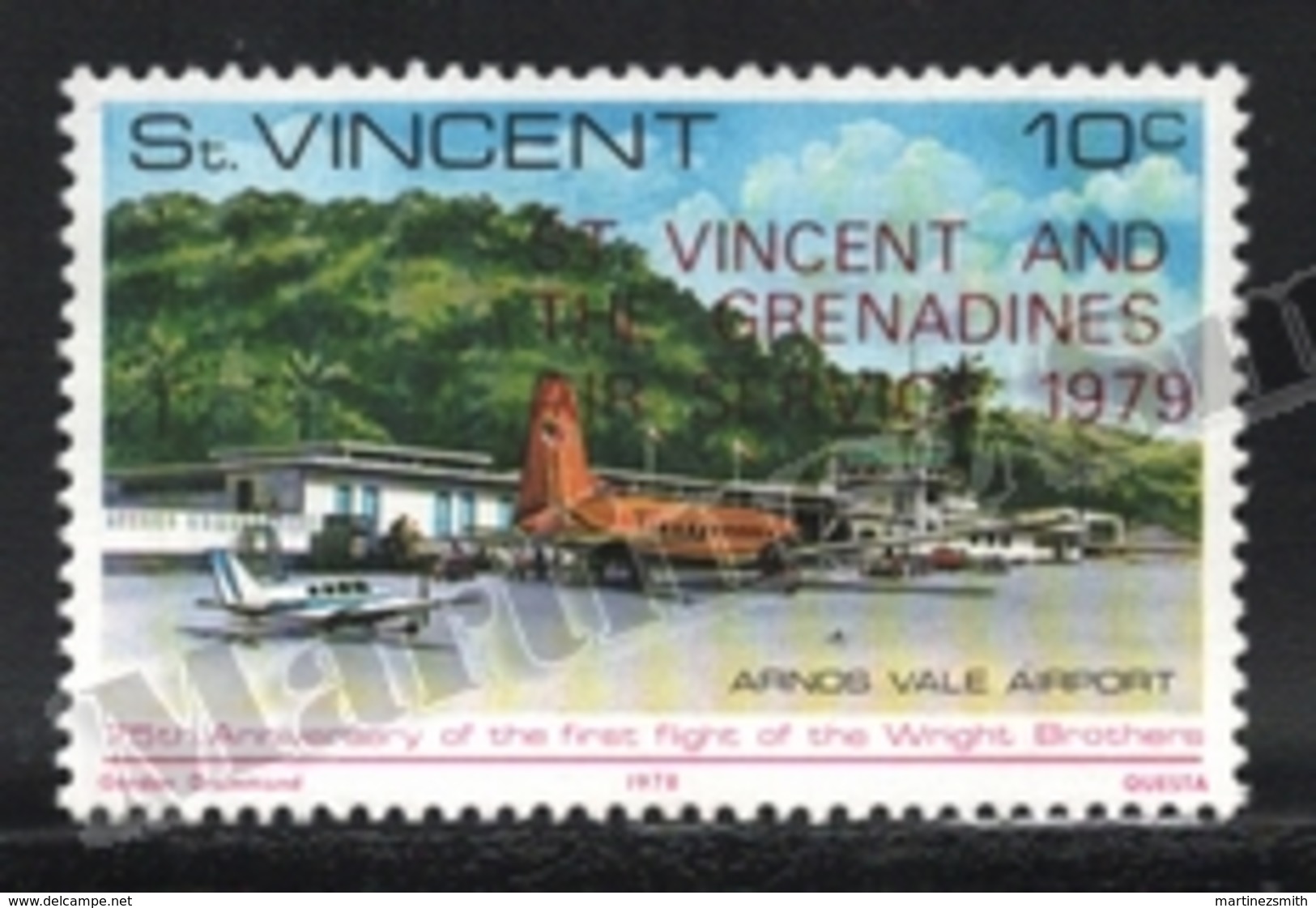 St Vincent 1979 Yvert 537, Planes. Arnos Vale Airport, Airplane - Overprinted - MNH - St.Vincent (1979-...)