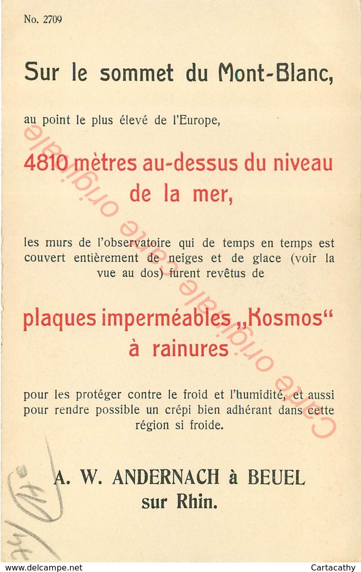 74. OBSERVATOIRE Au Sommet Du MONT BLANC Au Point Le Plus élevé De L'Europe . CP Imperméables KOSMOS . A. W. ANDERNACH - Saint-Gervais-les-Bains