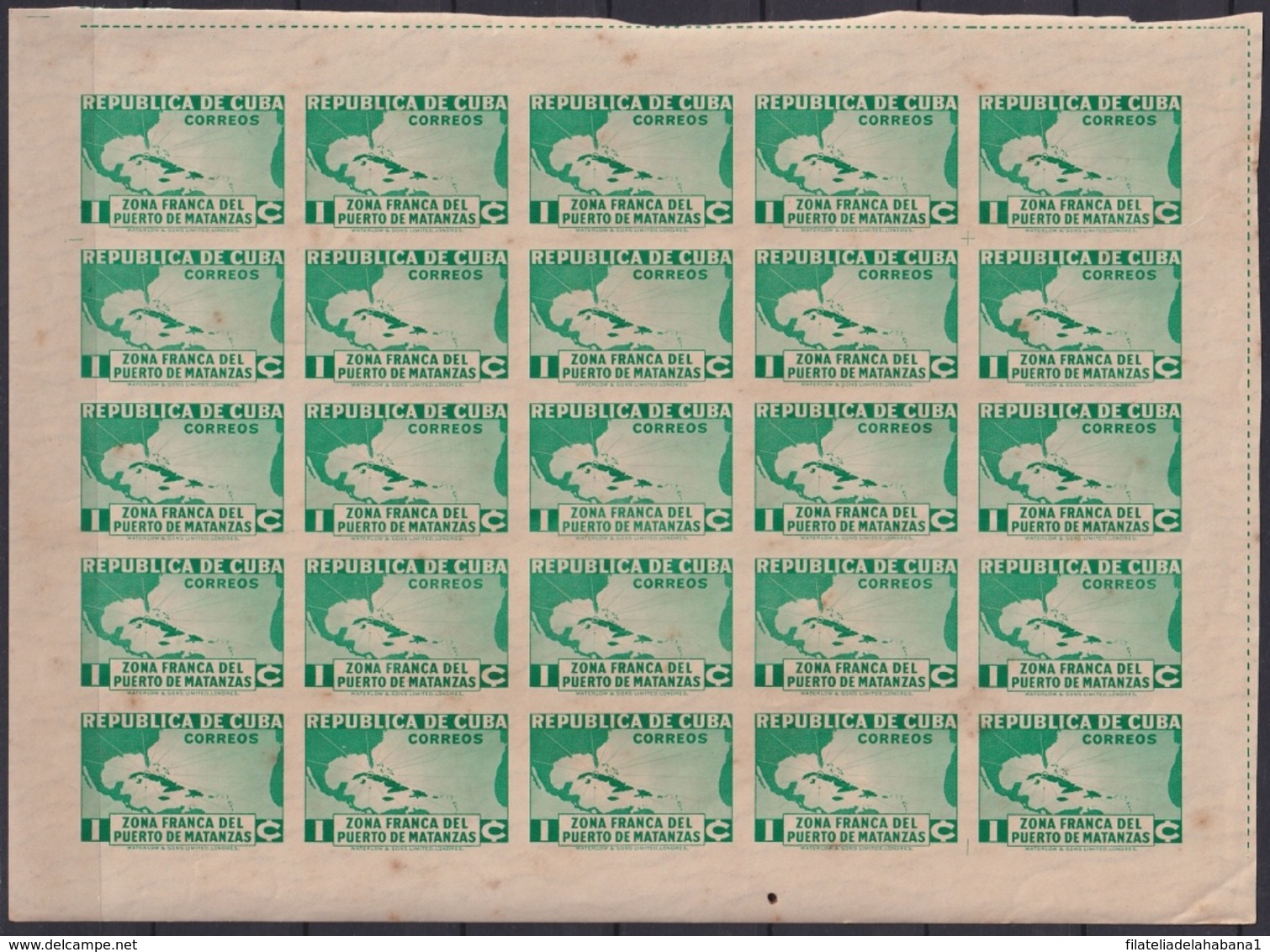 1936-350 CUBA REPUBLICA (LG1953) 1936 1c ZONA FRANCA MATANTAS MAPA IMPERFORATED BLOCK 25. - Other & Unclassified