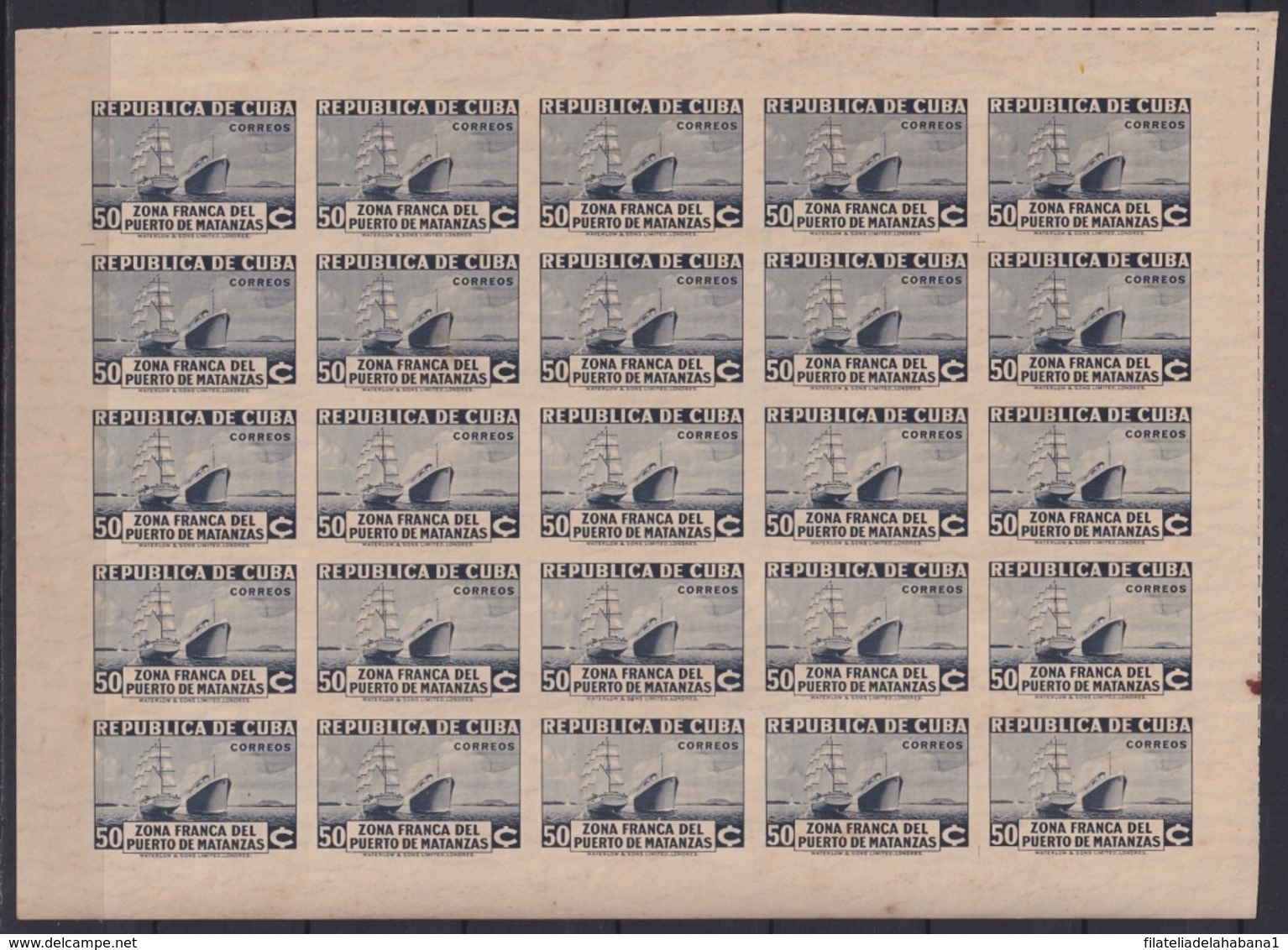 1936-355 CUBA REPUBLICA (LG1958) 1936 50c SHIP BARCO ZONA FRANCA MATANTAS  IMPERFORATED BLOCK 25. - Other & Unclassified