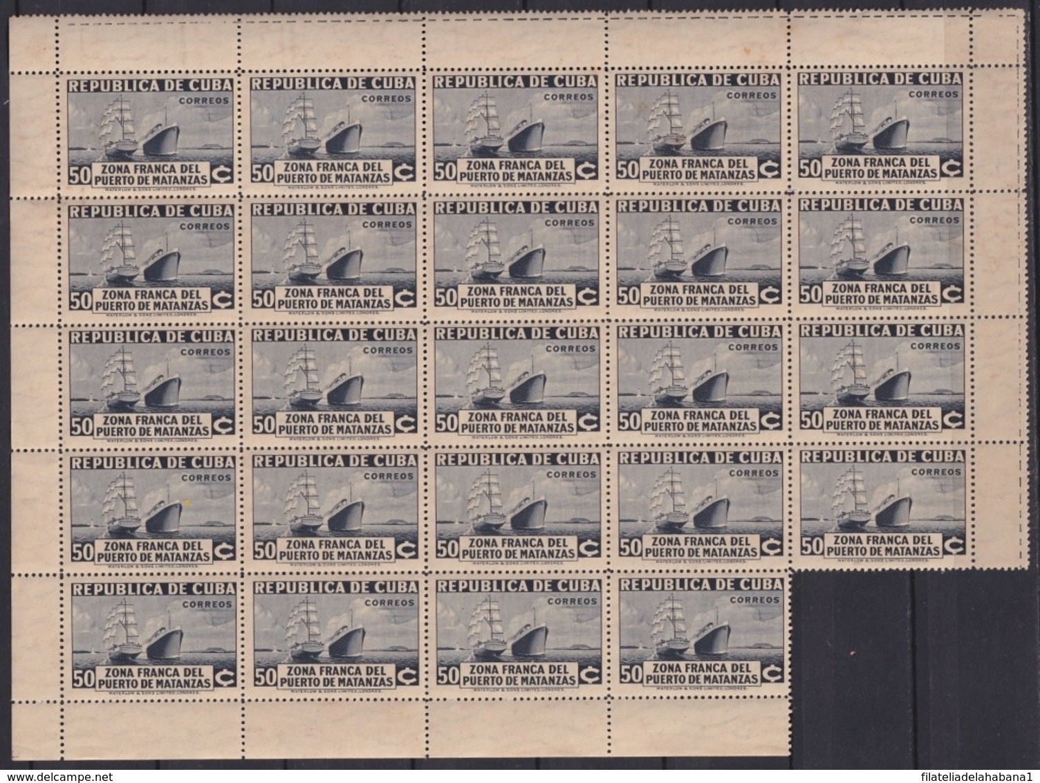 1936-358 CUBA REPUBLICA (LG1961) 1936 50c SHIP BARCO ZONA FRANCA MATANTAS  PERFORATED BLOCK 24. - Other & Unclassified