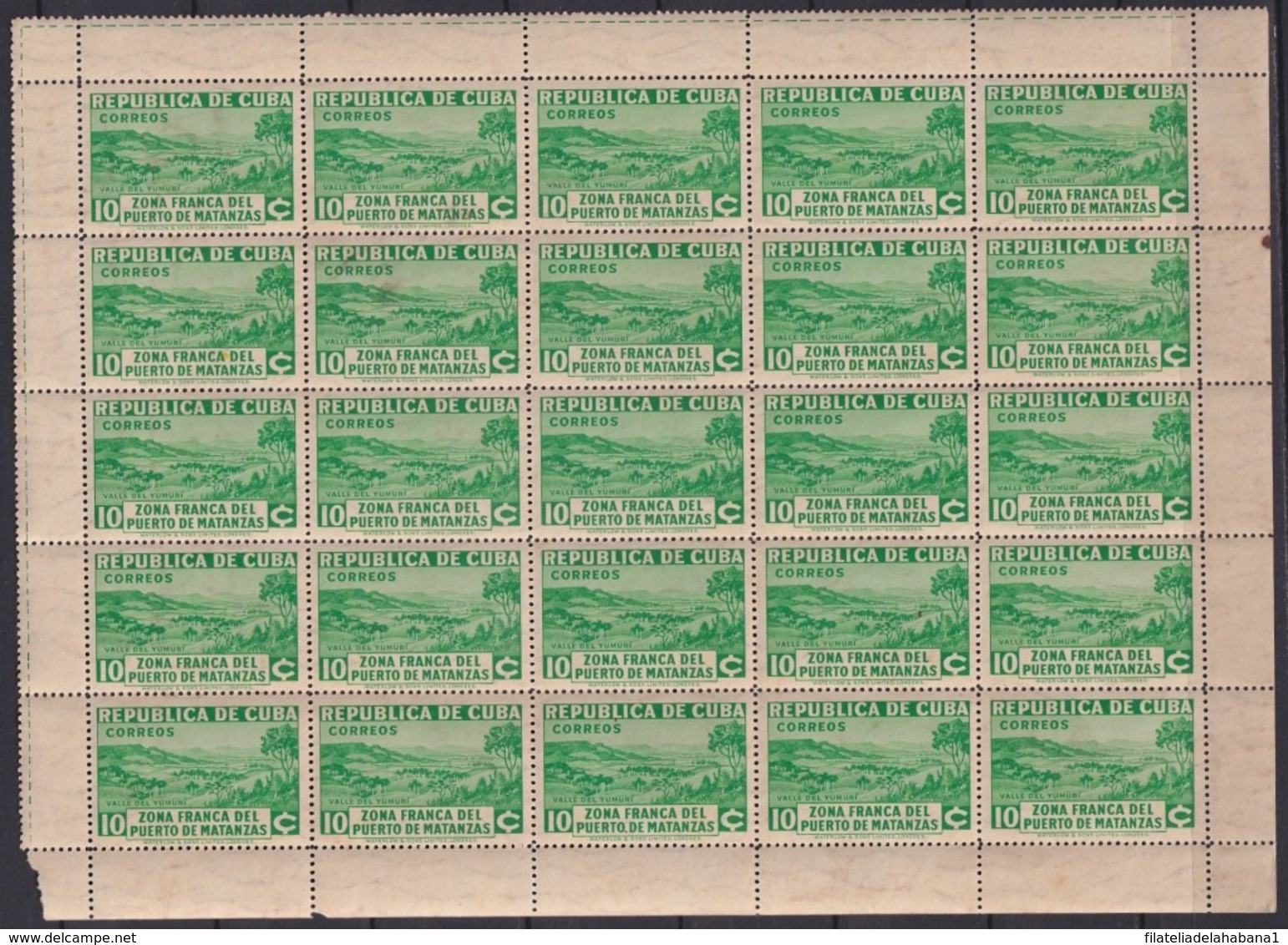 1936-360 CUBA REPUBLICA (LG1963) 1936 10c YUMURI VALLEY  ZONA FRANCA MATANTAS  ERFORATED BLOCK 25. 70 - Andere & Zonder Classificatie