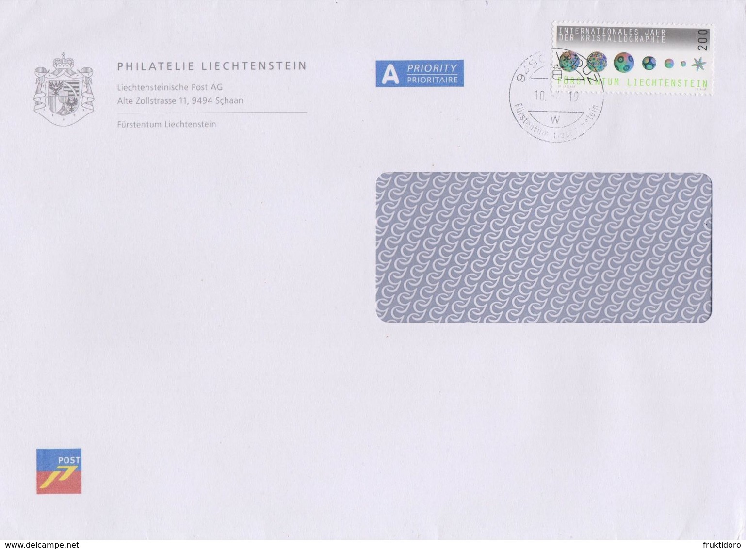 Liechtenstein Postmark - Envelope Philatelie Liechtenschtein - Mi 1732 - Crystallography Cancellation October 2019 - Franking Machines (EMA)