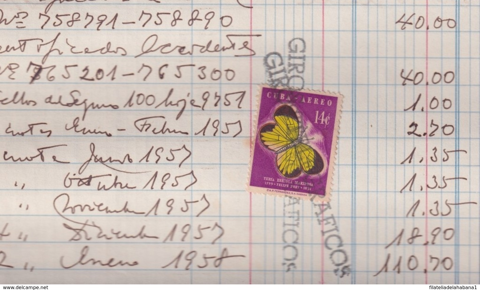 1958-H-35 CUBA REPUBLICA (LG1933) 1958 FELIPE POEY BUTTERFLIES MATIPOSAS PAGO DE GIROS TELEGRAGRAFICOS TELEGRAPH. - Telégrafo