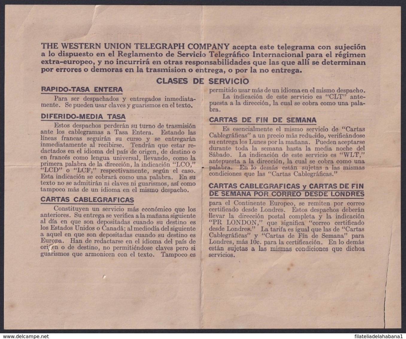 TELEG-160 CUBA REPUBLICA (LG114) TELEGRAMA NAVIDAD MERRY CHRISTMAS WESTERN UNION CIRCA 1920. 25 - Telégrafo