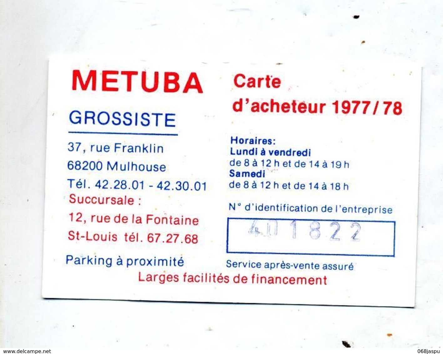 Carte  Acheteur Metuba Mulhouse - Autres & Non Classés