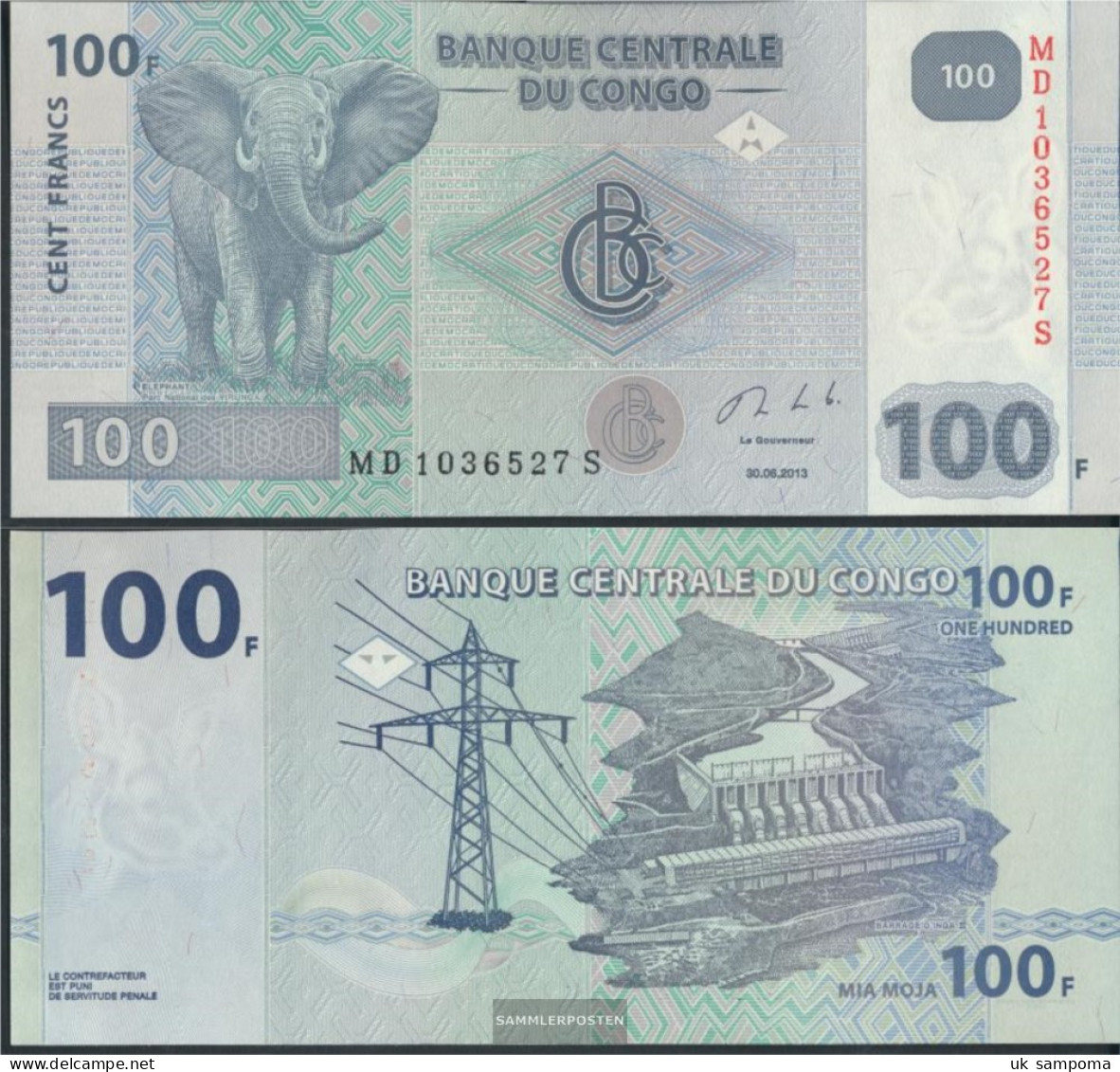 Kongo (Kinshasa) Pick-number: 98b Uncirculated 2013 100 Francs - Sin Clasificación