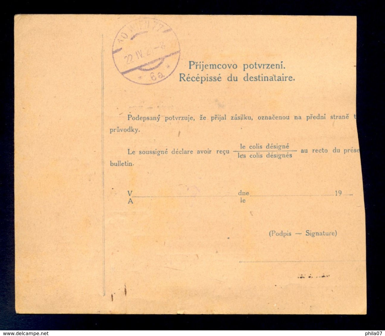 CZECHOSLOVAKIA/CROATIA - Parcel Card Sent From Usti N. Labem Via Brno And Wien To Dugaresa 1921. - Other & Unclassified